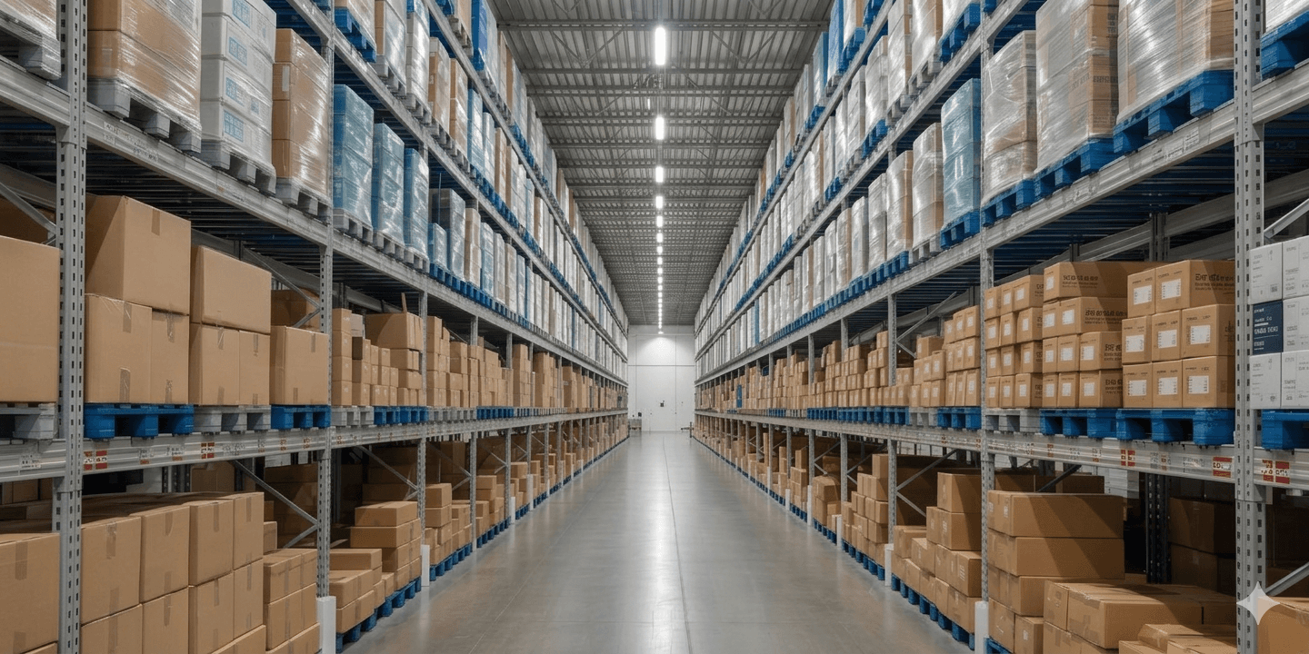 Warehouse with products ready for bulk purchasing