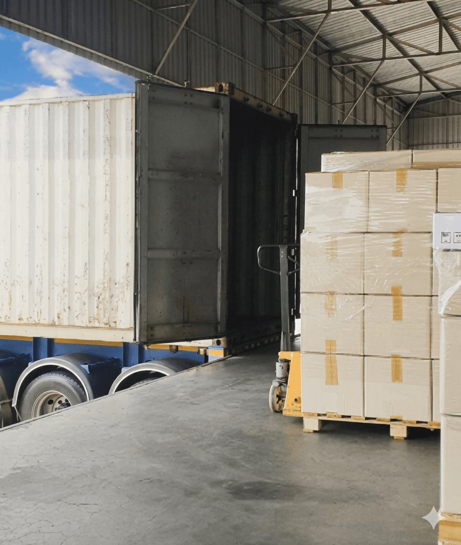 Warehouse loading dock with pallets